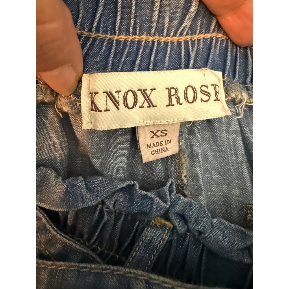 Knox Rose Paperbag Waist Pants Women XS Blue Denim Wide Leg Belted Lyocell - Picture 3 of 10